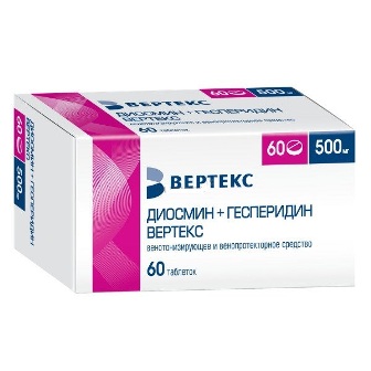 Диосмин+Гесперидин Вертекс, таблетки, покрытые пленочной оболочкой 500мг, 60 шт Диосмин+Гесперидин Вертекс, таблетки, покрытые пленочной оболочкой 500мг, 60 шт