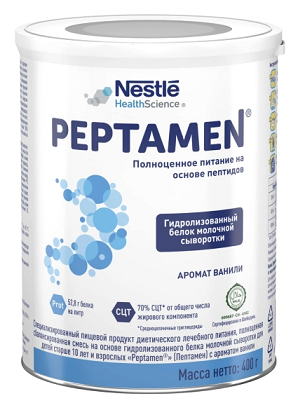Peptamen (Пептамен) смесь на основе гидролизованного белка молочной сыворотки для детей старше 10 лет и взрослых с ароматом ванили 400 г
