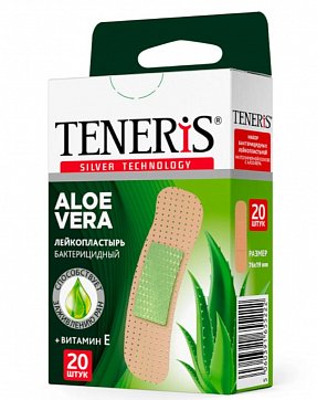 Пластырь Teneris Aloe Vera (Тенерис) бактерицидный полимерная основа, 20 шт