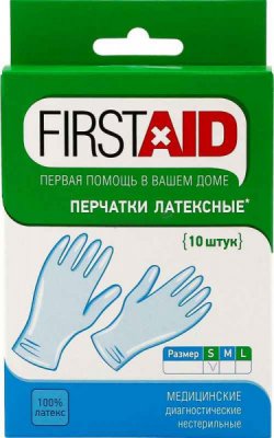 Купить перчатки first aid смотр. н/стер. латекс. опудр., s №10 в Бору