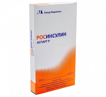 Росинсулин Аспарт Р, раствор для подкожного введения 100 МЕ/мл, картридж в шприц-ручке 3мл, 5 шт