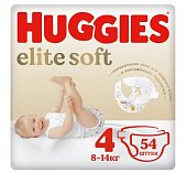 Купить huggies elitesoft (хаггис) подгузники 4, 8-14кг, 54 шт в Бору