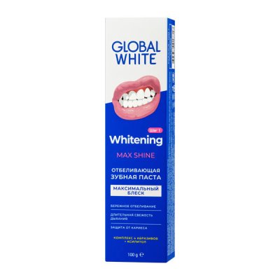 Купить глобал вайт (global white) зубная паста отбеливающая max shine, 100г в Бору