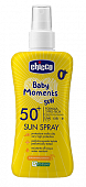 Купить chicco baby moments (чикко) спрей солнцезащитный для детей с 0 лет spf50+, 150мл в Бору