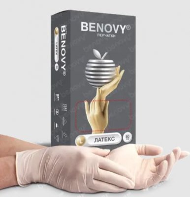 Купить перчатки benovy смотровые латексные нестерильные неопудрен размер l 50 пар в Бору