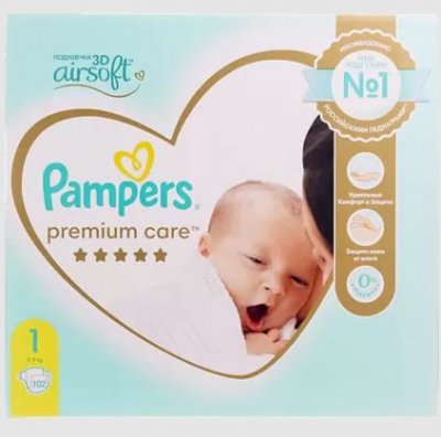 Купить pampers premium care (памперс) подгузники 1 для новорожденных 2-5кг, 102шт в Бору