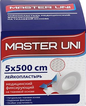 Пластырь Master Uni (Мастер-Юни) медицинский фиксирующий тканевая основа 5см х 5м