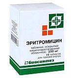 Эритромицин, таблетки, покрытые пленочной оболочкой 250мг, 10 шт
