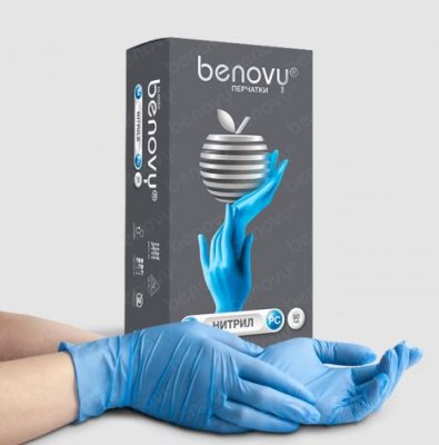 Купить перчатки benovy смотровые нитриловые нестерильные неопудрен текстурир на пальцах размер l 50 пар, голубые в Бору