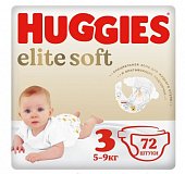 Купить huggies elitesoft (хаггис) подгузники 3, 5-9кг, 72 шт в Бору
