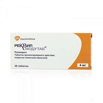Реквип Модутаб, таблетки пролонгированного действия, покрытые пленочной оболочкой 4мг, 28 шт