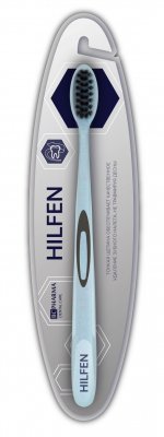 Купить хелфен (hilfen) зубная щетка средней жесткости черная щетина голубая, 1шт в Бору