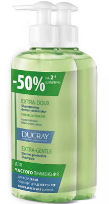 Купить дюкре экстра-ду (ducray extra-doux) шампунь защитный для частого применения 400мл 2шт (-50% на второй продукт) в Бору
