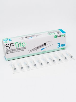 Купить шприц 3мл sftrio трехдетальный стерильный без латекса с надетой иглой 23g (0,6х30 мм), 100 шт в Бору
