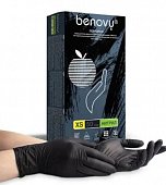 Купить перчатки benovy смотровые нитриловые нестерильные неопудренные текстурные на пальцах размер xs, 50 пар, черные в Бору