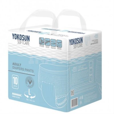 Купить yokosun (йокосан) подгузники-трусики для взрослых размер l (объем 100-140см) 10 шт в Бору