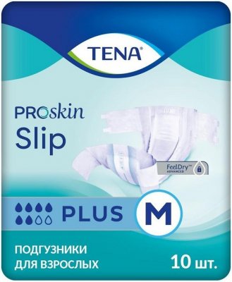 Купить tena proskin slip plus (тена) подгузники размер m, 10 шт в Бору