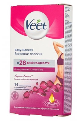 Купить veet easy-gelwax (вит) восковые полоски для депиляции для бикини с ароматом бархатной розы, 14шт в Бору