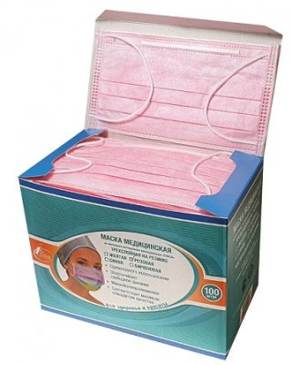 Купить маска медицинская трехслойная нетканная на резинке гекса розовая, 100 шт в Бору