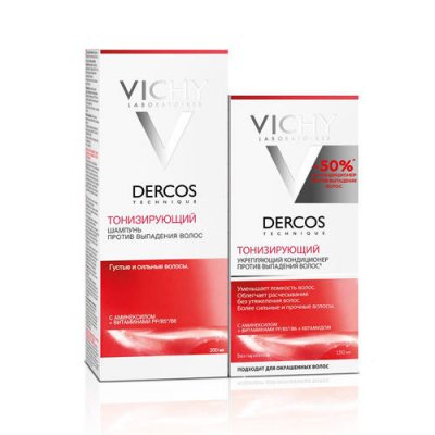 Купить виши деркос (vichy dercos) набор: шампунь тонизирующий против выпадения волос 200мл +бальзам тонизир в Бору