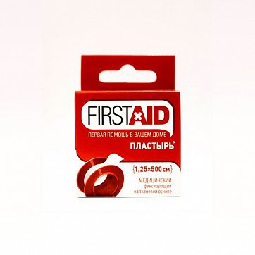 Лейкопластырь медицинский фиксирующий на тканевой основе First Aid (Ферстэйд) 1,25х500см