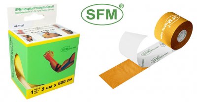 Купить лента (тейп) кинезиологическая sfm-plaster на хлопковой основе 5см х 5м желтый в Бору