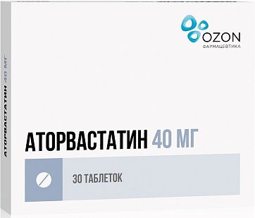 Аторвастатин, таблетки, покрытые пленочной оболочкой 40мг, 30 шт Аторвастатин, таблетки, покрытые пленочной оболочкой 40мг, 30 шт