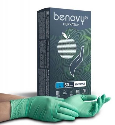 Купить перчатки benovy нитриловые нестерильные неопудренные, размер l, 100 шт, зеленые в Бору