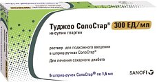 Купить туджео солостар, раствор для подкожного введения 300 ед/мл, картридж 1,5мл+шприц-ручка солостар, 5шт в Бору