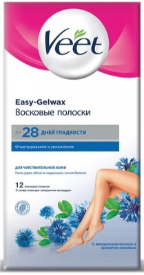 Купить veet easy-gelwax (вит) восковые полоски для чувствительной кожи с миндальным маслом и ароматом василька, 12шт в Бору