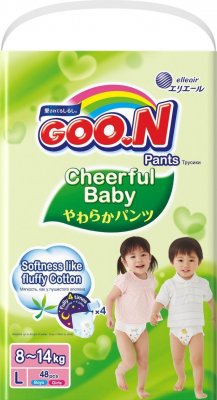 Купить goo.n (гуун) подгузники-трусики cheerful baby l 8-14кг 48 шт в Бору