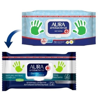 Купить aura (аура) салфетки влажные антибактериальные ромашка 72шт в Бору