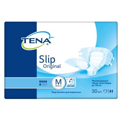 Купить tena slip оriginal (тена) подгузники для взрослых, размер m (обхват талии/бедра от 80см до 120см), 30 шт в Бору