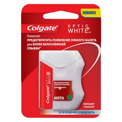 Купить колгейт (colgate) зубная нить optic white, 25 м в Бору