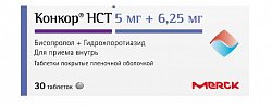 Купить конкор нст, таблетки покрытые пленочной оболочкой 5 мг+6,25 мг, 30 шт в Бору