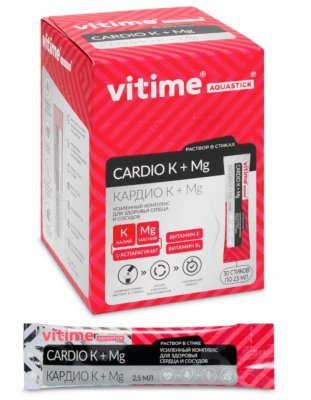 Купить vitime aquastick cardio k + mg (витайм) аквастик кардио k + mg, жидкость для приёма внутрь 2,5 мл, стик (саше-пакет)  30 шт. бад в Бору