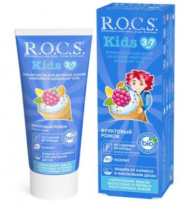 Купить рокс (r.o.c.s) зубная паста для детей фруктовый рожок без фтора, 45мл в Бору