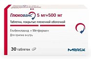 Купить глюкованс, таблетки, покрытые пленочной оболочкой, 500мг+5мг, 30 шт в Бору