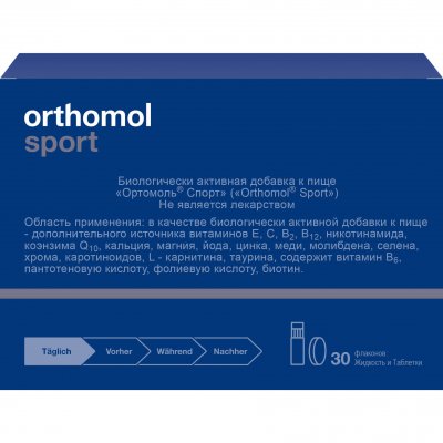 Купить orthomol sport (ортомол спорт), саше (питьевая бутылочка+таблетка), 30 шт бад/на 30 дней в Бору
