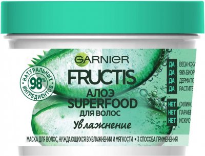 Купить garnier fructis (гарньер фруктис) маска для волос 3в1 увлажнение суперфуд алоэ увлажн 390мл в Бору