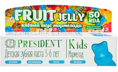 Купить президент (president) зубная паста для детей кидс 3-6лет без фтора мармелад, 50мл в Бору