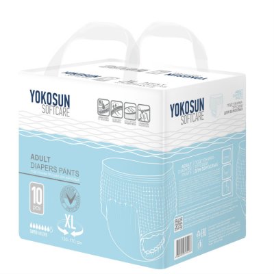 Купить yokosun (йокосан) подгузники-трусики для взрослых размер xl (объем 130-170см) 10 шт в Бору