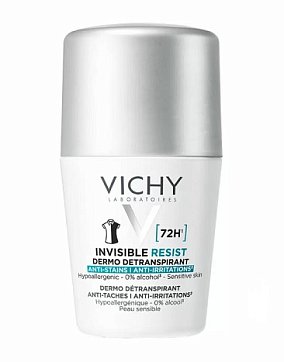 Vichy (Виши) дезодорант шариковый 72 часа Invisible регулирующий потоотделение, против белых и желтых пятен, 50мл