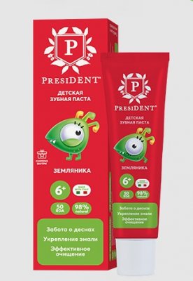 Купить президент (president) зубная паста для детей с 6 лет земляника, 43г 50rda в Бору