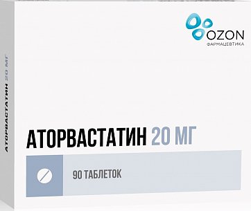 Аторвастатин, таблетки, покрытые пленочной оболочкой 20мг, 90 шт Аторвастатин, таблетки, покрытые пленочной оболочкой 20мг, 90 шт