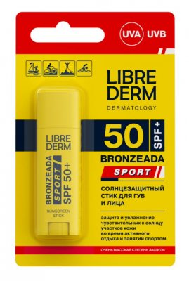 Купить librederm bronzeada sport (либридерм) стик солнцезащитный для губ и лица spf 50+, 4,8г в Бору