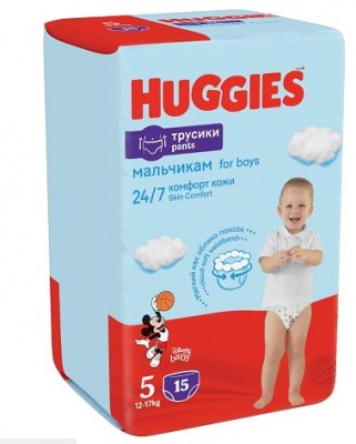 Купить huggies (хаггис) подгузники-трусы для мальчиков 5 12-17кг 15шт в Бору