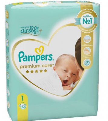 Купить pampers premium care (памперс) подгузники 1 для новорожденных 2-5кг, 66шт в Бору