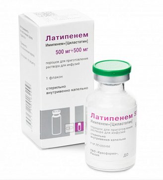 Латипенем, порошок для приготовления раствора для инфузий 500мг + 500мг, флакон вместимостью 20 мл