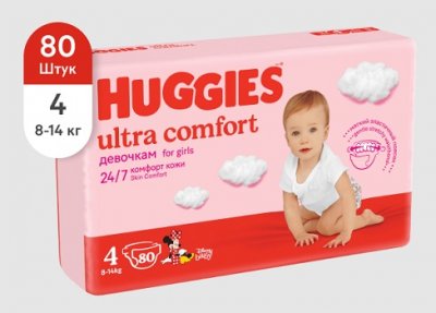 Купить huggies (хаггис) подгузники ультра комфорт для девочек 8-14кг 80шт в Бору